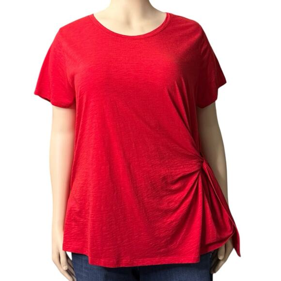 Style & Co. Knotted Side Tie Short Sleeve Shirt Size 4X in Red - Picture 1 of 10